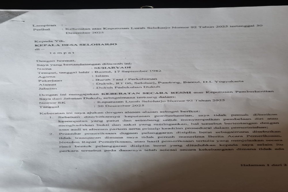 Somasi Mantan Dukuh di Bantul: Pemecatan Akibat Dugaan Pencurian Gamelan Memasuki Babak Baru Hukum